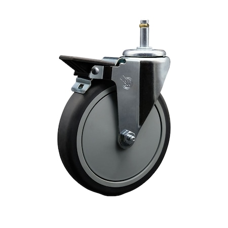 Service Caster 6'' Thermo Rubber Wheel Swivel 7/16'' Grip Ring Stem Caster with Brake SCC-GR20S614-TPRB-PLB-716138